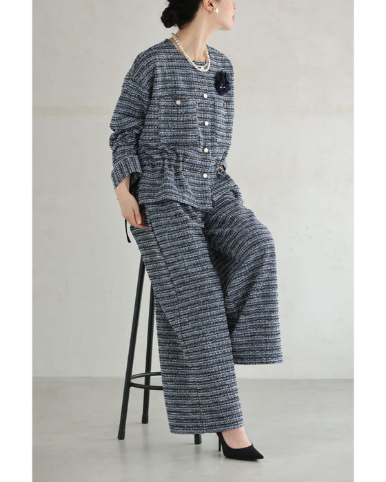 1日着ても疲れない。柔らかツイードノーカラージャケット