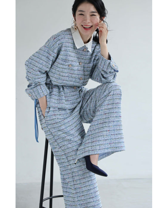 1日穿いても疲れない。柔らかツイードワイドパンツ