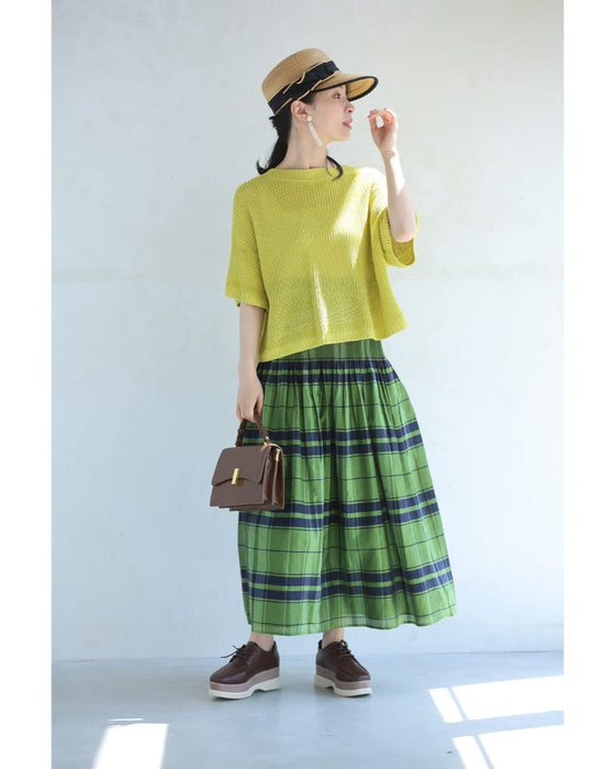 印象変わるチェックとストライプのリバーシブルミディアムスカート