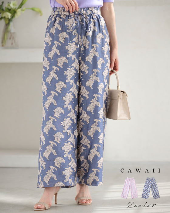 ときめき春色ジャガードワイドパンツ