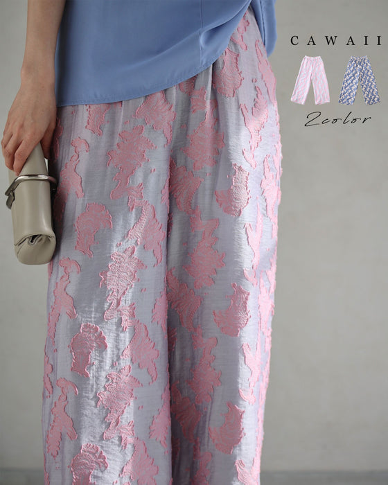 ときめき春色ジャガードワイドパンツ
