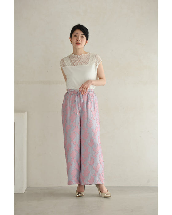 ときめき春色ジャガードワイドパンツ
