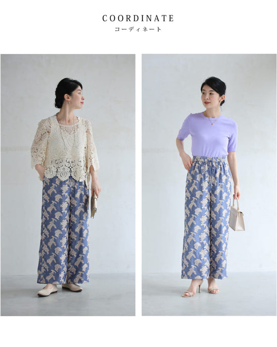 ときめき春色ジャガードワイドパンツ