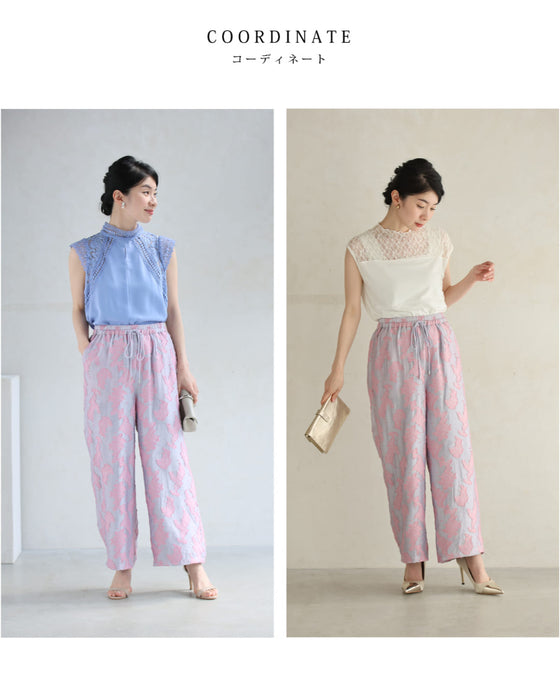 ときめき春色ジャガードワイドパンツ