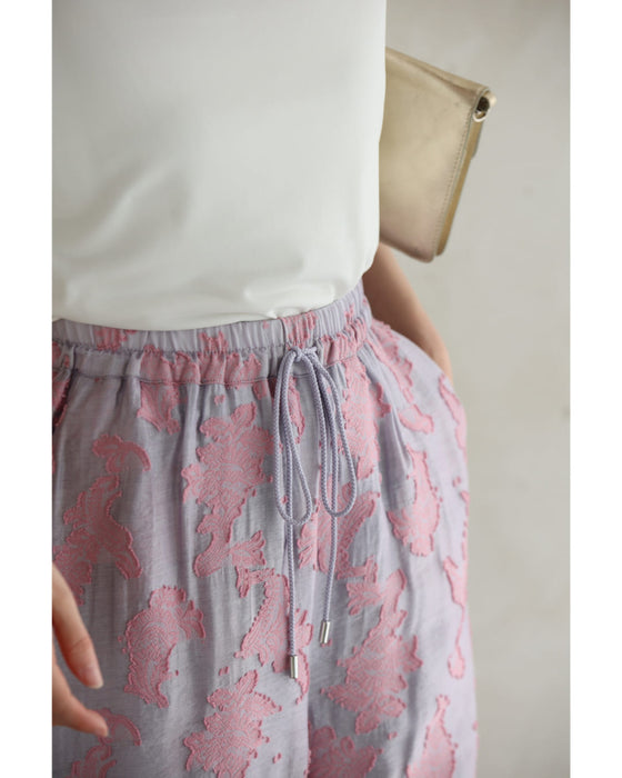 ときめき春色ジャガードワイドパンツ