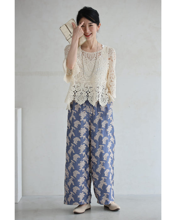 ときめき春色ジャガードワイドパンツ