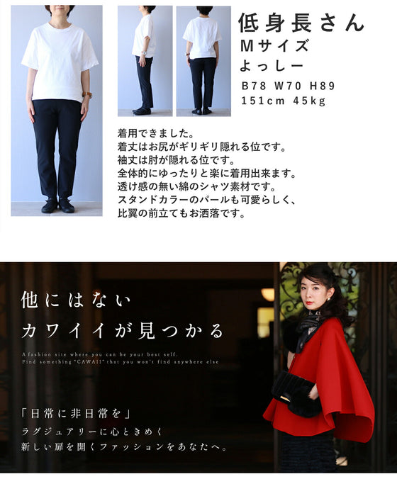 首周り囲むパールネックシャツトップス