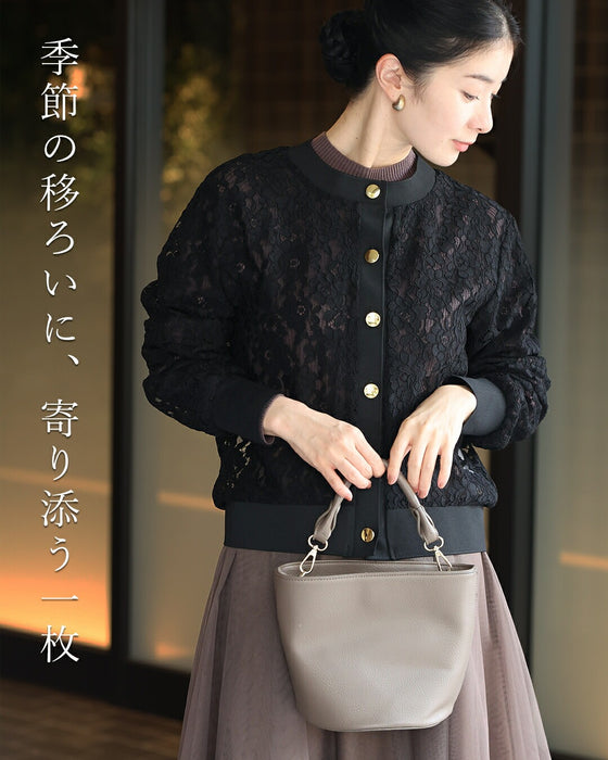 美しく透ける黒花の総レースカーディガン