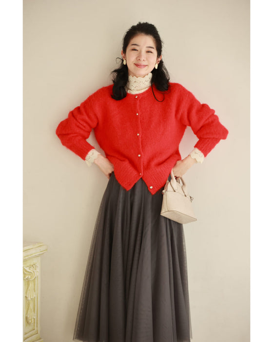 季節のムード高める深みカラーふわふわカーディガン