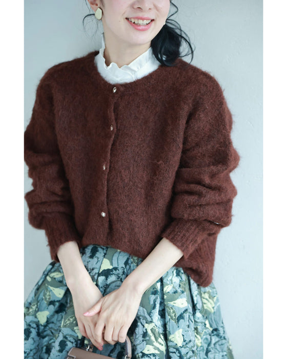 季節のムード高める深みカラーふわふわカーディガン