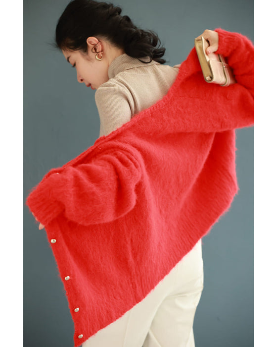 季節のムード高める深みカラーふわふわカーディガン