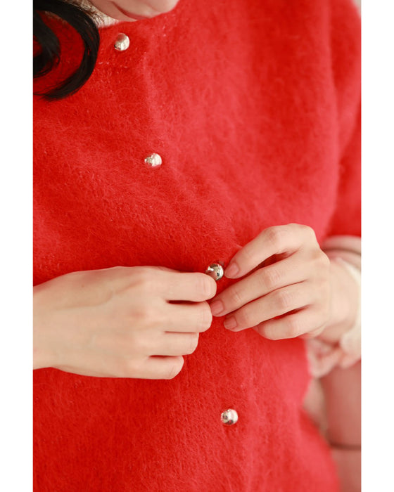 季節のムード高める深みカラーふわふわカーディガン