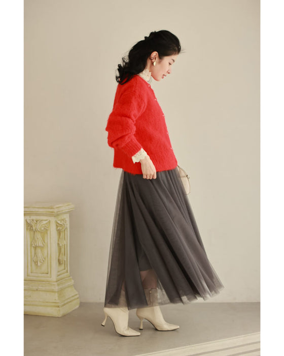 季節のムード高める深みカラーふわふわカーディガン