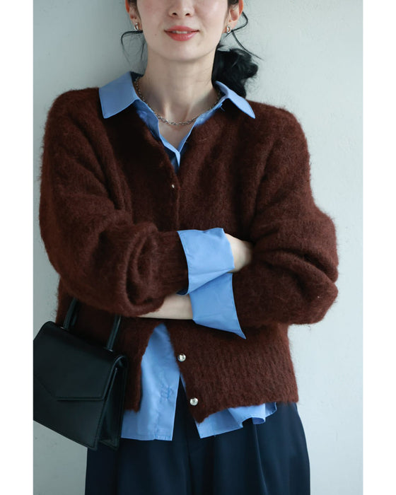 季節のムード高める深みカラーふわふわカーディガン