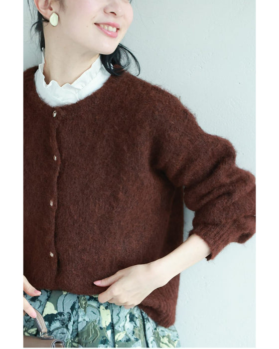 季節のムード高める深みカラーふわふわカーディガン