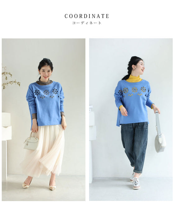 連なるパンチングフラワーのプルオーバートップス