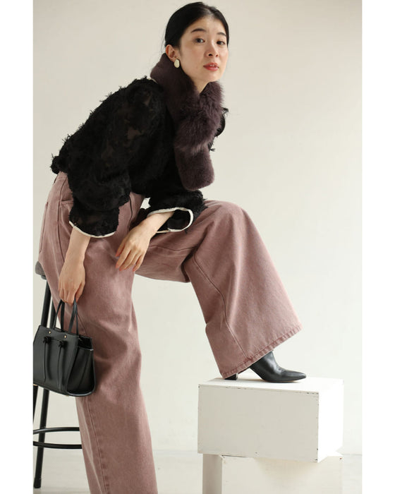 ウエスト調節可能なサイドボタンカラーデニムパンツ