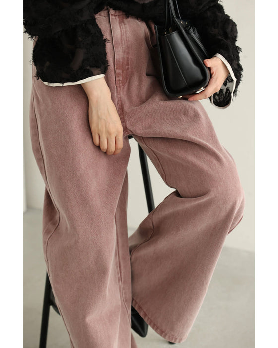 ウエスト調節可能なサイドボタンカラーデニムパンツ