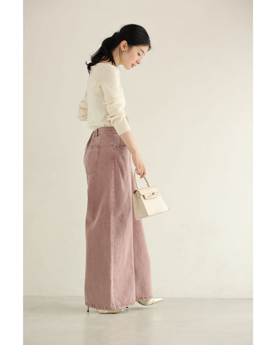 ウエスト調節可能なサイドボタンカラーデニムパンツ