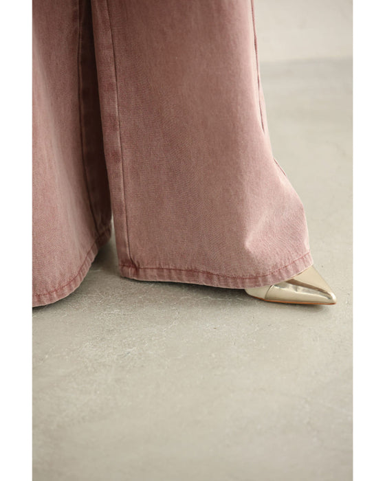 ウエスト調節可能なサイドボタンカラーデニムパンツ