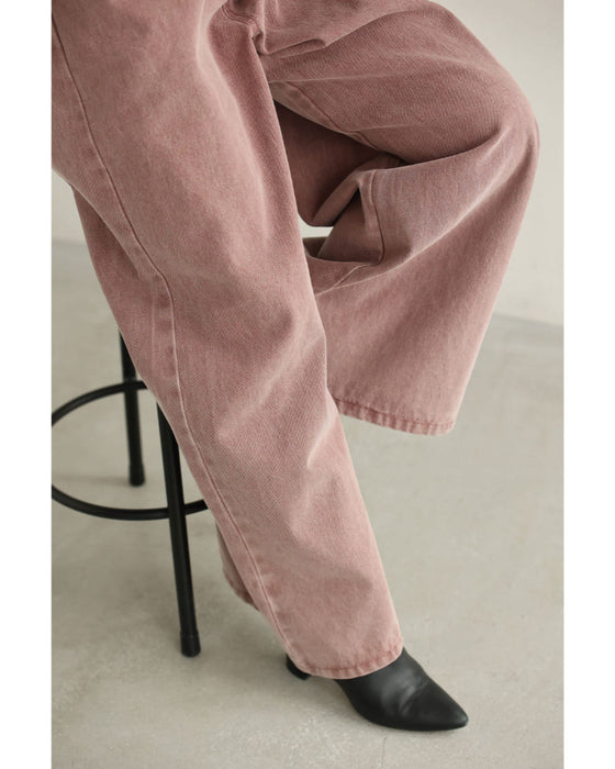 ウエスト調節可能なサイドボタンカラーデニムパンツ