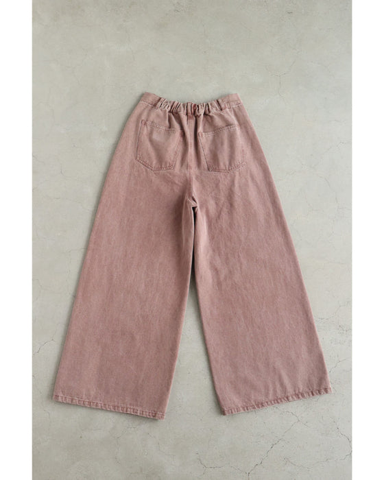 ウエスト調節可能なサイドボタンカラーデニムパンツ