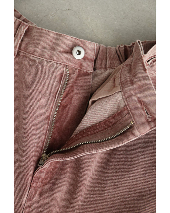 ウエスト調節可能なサイドボタンカラーデニムパンツ