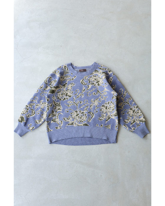 エレガントな花柄のモールジャガードニットプルオーバートップス