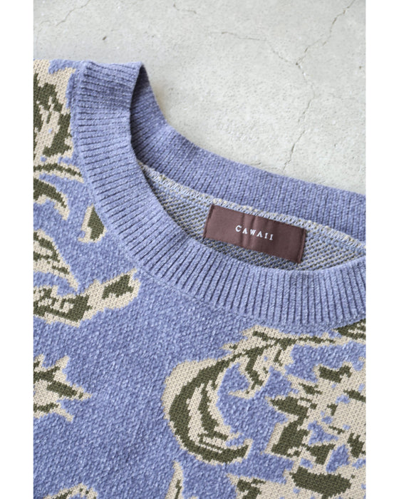 エレガントな花柄のモールジャガードニットプルオーバートップス