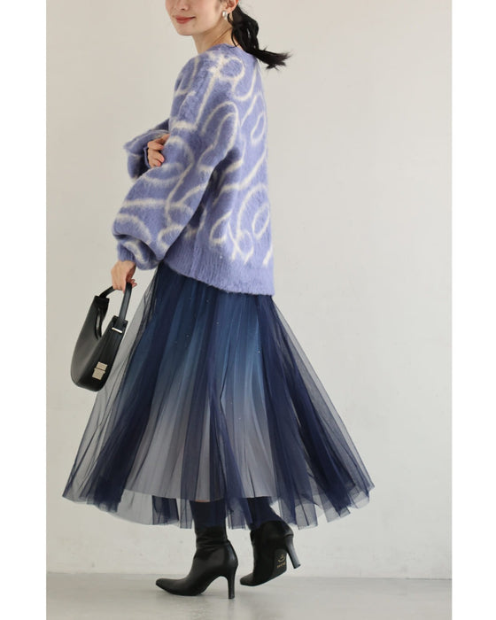 揺らめくリボン柄の起毛ニットプルオーバートップス