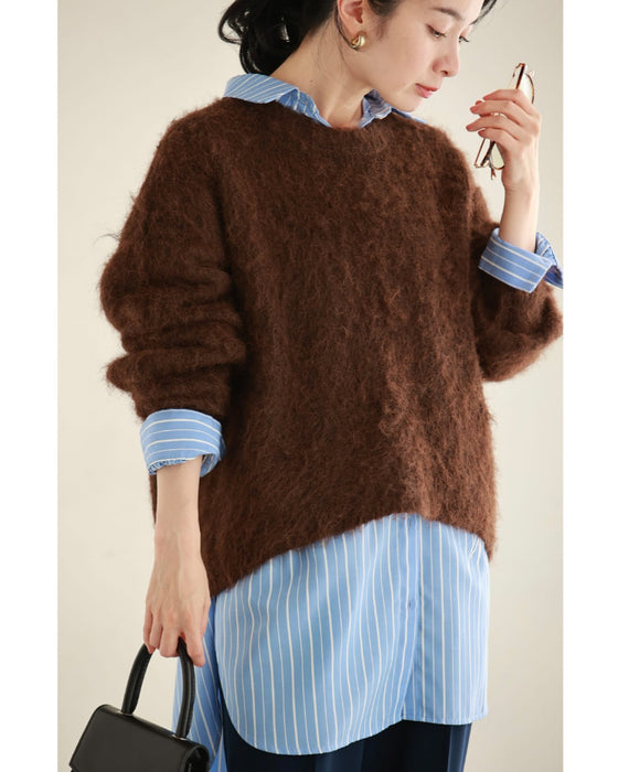 もっちりふわふわモヘア風ニットプルオーバートップス