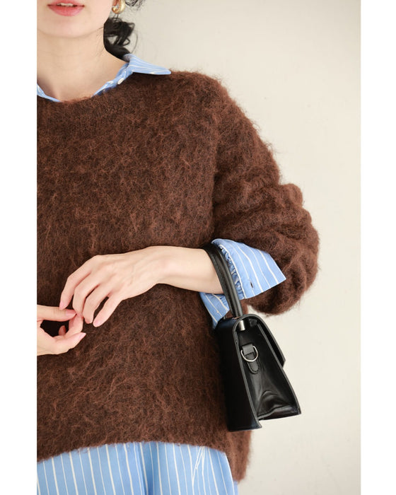 もっちりふわふわモヘア風ニットプルオーバートップス