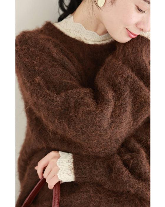 もっちりふわふわモヘア風ニットプルオーバートップス