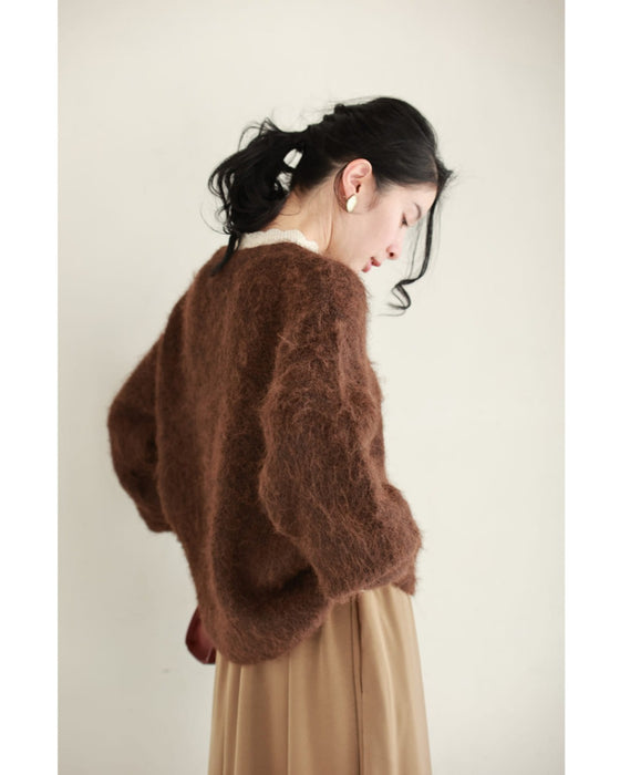 もっちりふわふわモヘア風ニットプルオーバートップス