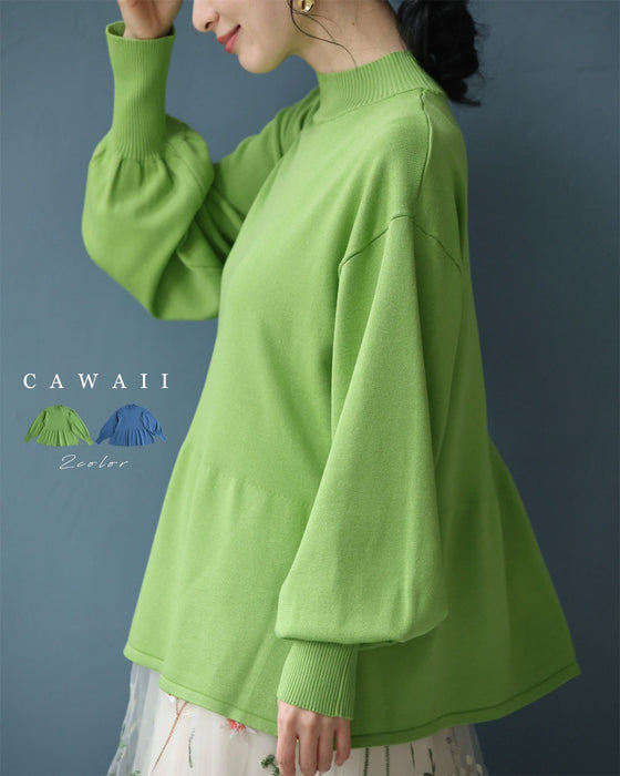 なだらかなペプラムラインのニットプルオーバートップス