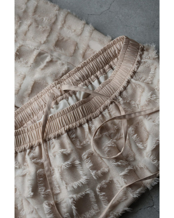 ブロック柄ふわふわフリンジワイドパンツ