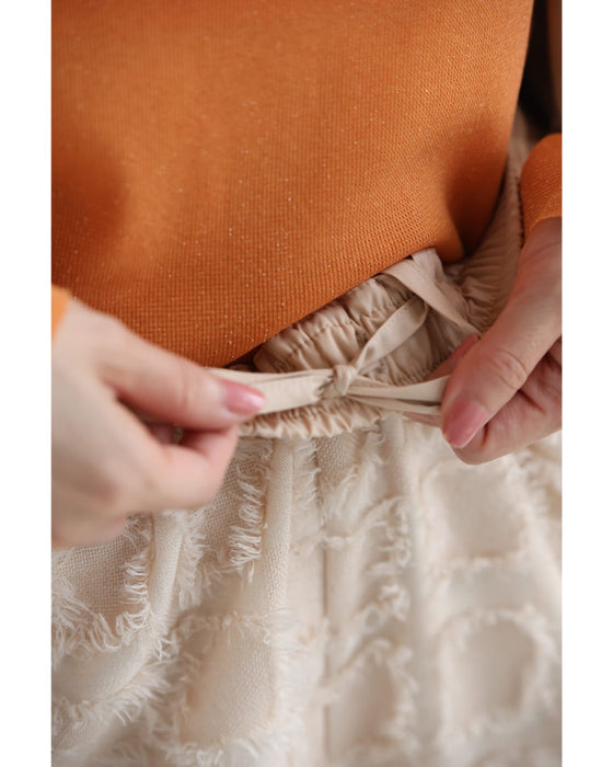 ブロック柄ふわふわフリンジワイドパンツ