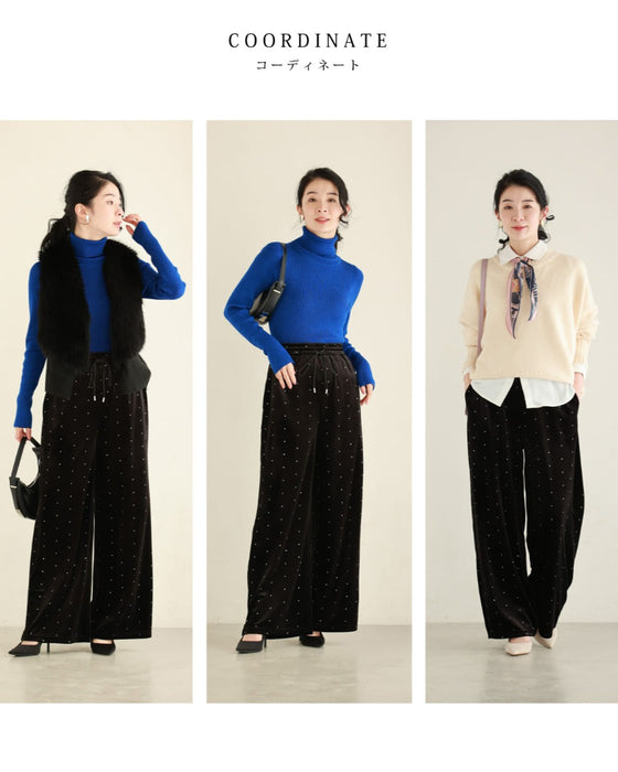 ささやかな煌めき放つドット柄ベロアパンツ