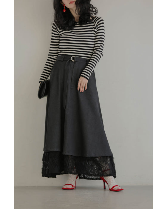 重ねて可愛いレイヤードロングスカート（インナー付き）