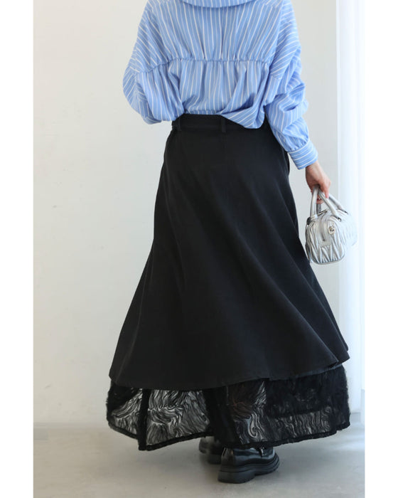 重ねて可愛いレイヤードロングスカート（インナー付き）