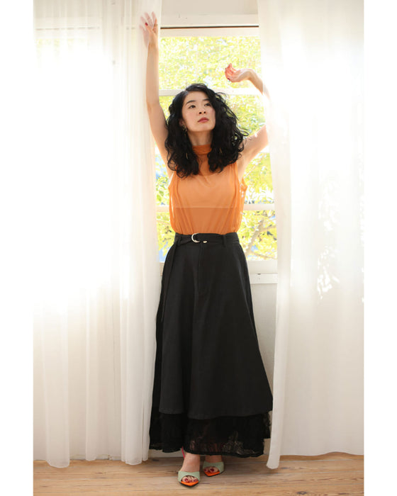 重ねて可愛いレイヤードロングスカート（インナー付き）