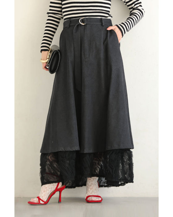 重ねて可愛いレイヤードロングスカート（インナー付き）
