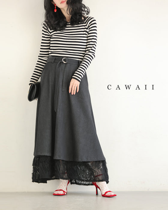 重ねて可愛いレイヤードロングスカート（インナー付き）