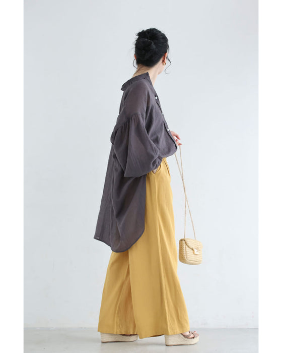 ふんわり風を纏うシアーロングシャツトップス