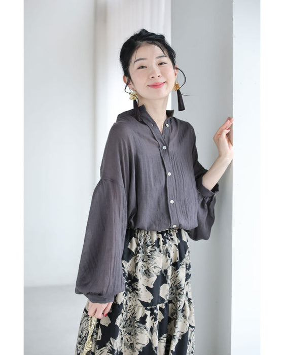 ふんわり風を纏うシアーロングシャツトップス