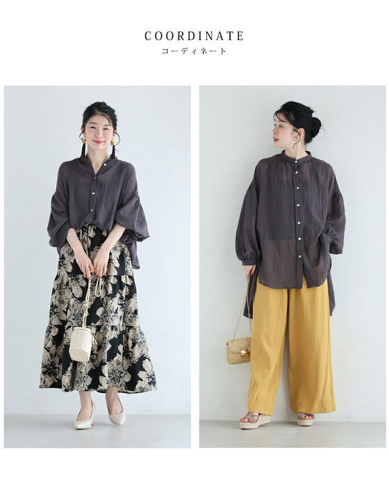 ふんわり風を纏うシアーロングシャツトップス