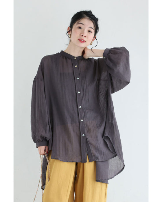 ふんわり風を纏うシアーロングシャツトップス