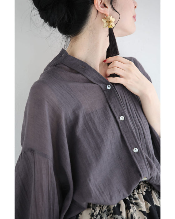 ふんわり風を纏うシアーロングシャツトップス