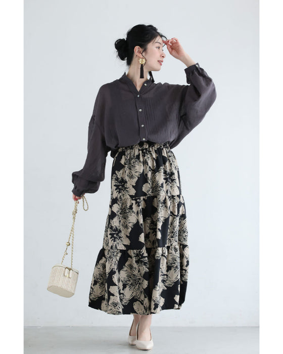 ふんわり風を纏うシアーロングシャツトップス