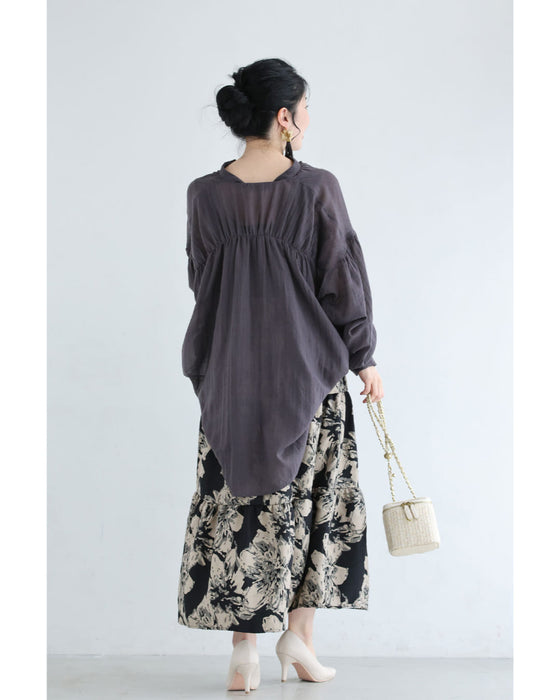 ふんわり風を纏うシアーロングシャツトップス